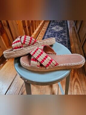 Mudo Jute Espadrille Red & Natural Slide Sandals - Women 9